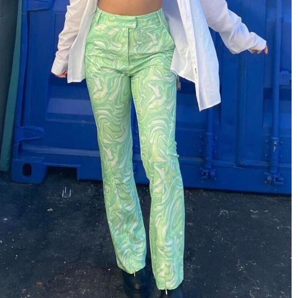 House of Sunny Green Swirl Boot Cut Pants